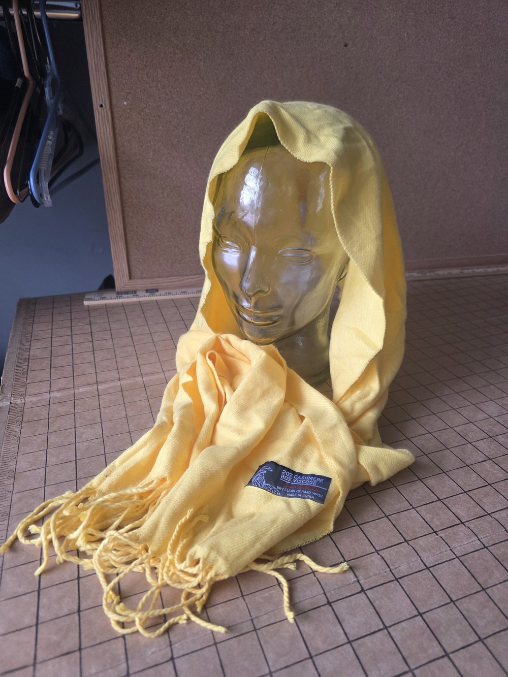 Yellow Cashmere Viscose Scarf Fringe Wrap 12x67 Beach Summer Wrap Italy Design